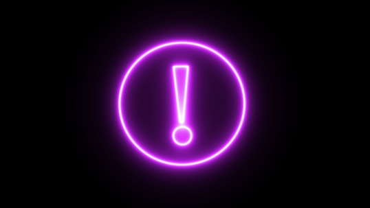 Purple neon style alert icon with an exclamation mark inside a circle. Used to represent a website image file in a CMS.